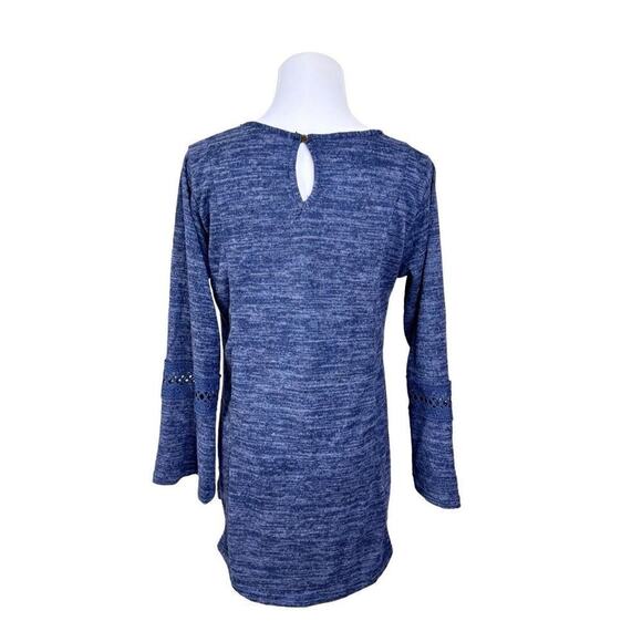 Lildy Lace Sleeve Keyhole Neckline Blue Sweater Small/Medium Casual Lightweight - Picture 3 of 9